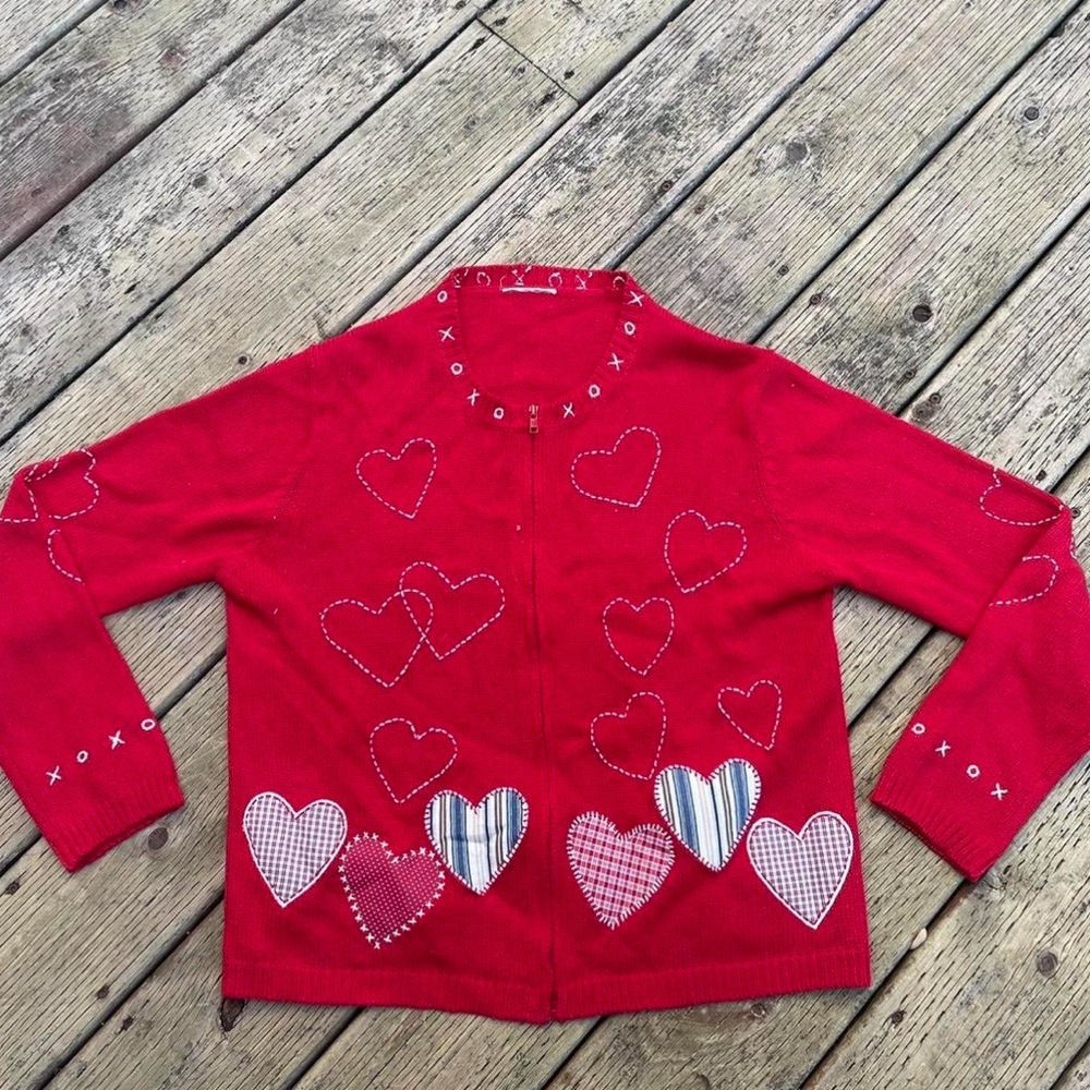 Cute Red Heart Pattern Patchwork Cardigan Vintage